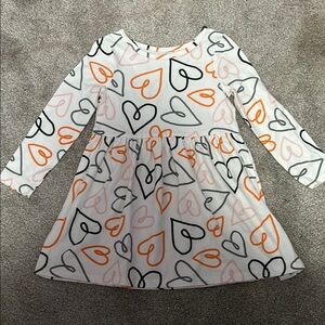 Heart Patterned Kids Dress - White, Black, Orange